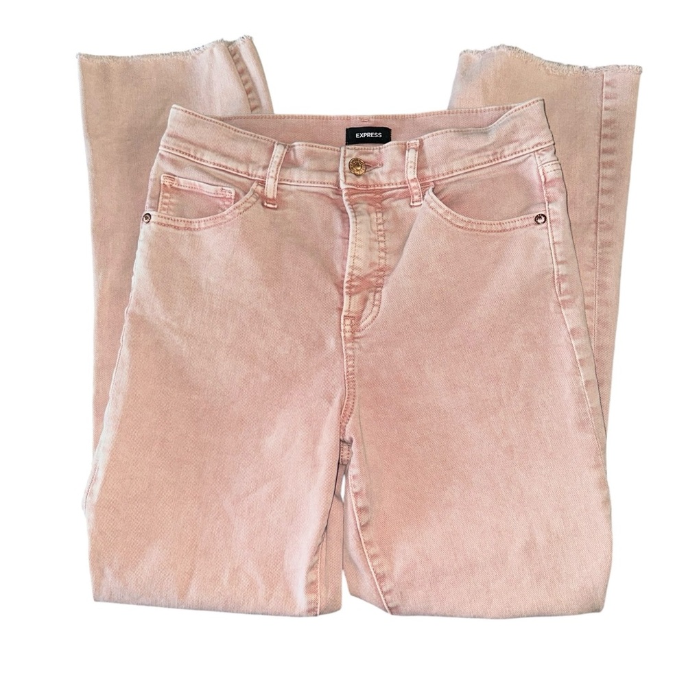 EXPRESS LIKE NEW PINK JEAN HIGH RISE CROPPED FLARE CAPRIS SIZE 2R